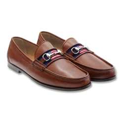 American Flag Downing Bit Loafers (Dark Navy) (Chestnut Leather)