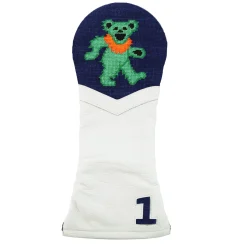 Dancing Bear Driver Headcover (Dark Navy) (White Leather)