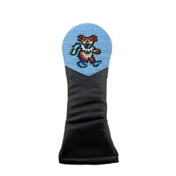 Dancing Bear Tie Dye Hybrid Headcover (Light Blue) (Black Leather)