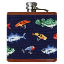 Fish and Tackle Pattern Flask (Dark Navy)