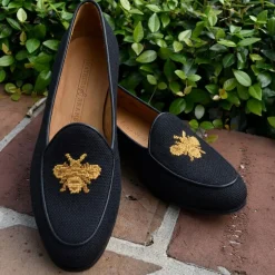 Golden Bee Women's Linen Belgian Loafers (Black Linen)