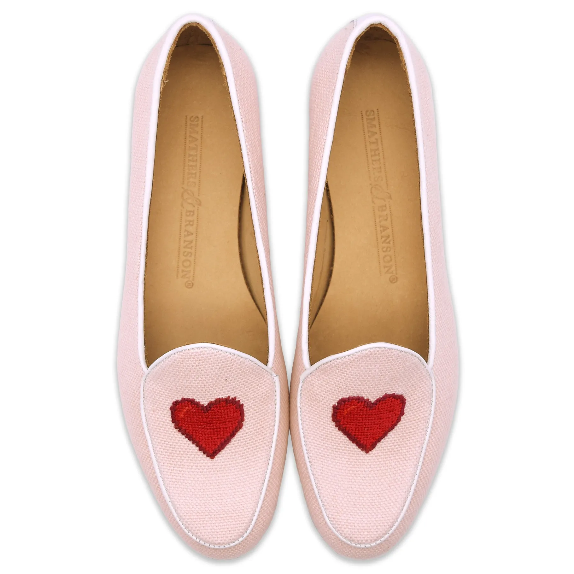 Heart Women's Linen Belgian Loafers (Powder Pink Linen)