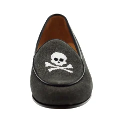 Jolly Roger Canvas Belgian Loafers (Charcoal Canvas) (Black Leather)