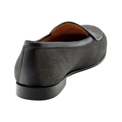 Jolly Roger Canvas Belgian Loafers (Charcoal Canvas) (Black Leather)