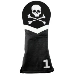 Jolly Roger Driver Headcover (Black) (Black Leather - White Leather Stripe)