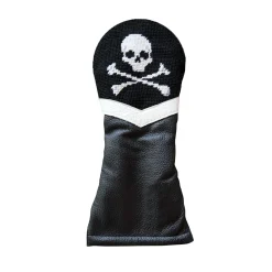 Jolly Roger Fairway Headcover (Black) (Black Leather - White Leather Stripe)