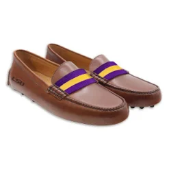 LSU Surcingle Driving Shoes (Purple-Yellow) (Chestnut Leather - Logo)