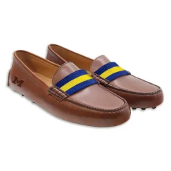 Michigan Surcingle Driving Shoes (Classic Navy-Yellow) (Chestnut Leather-Logo)