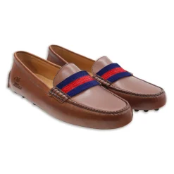 Mississippi Surcingle Driving Shoes (Dark Navy-Red) (Chestnut Leather-Logo)