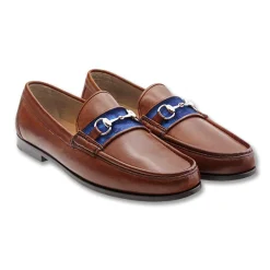 Navy Camo Downing Bit Loafers (Chestnut Leather)