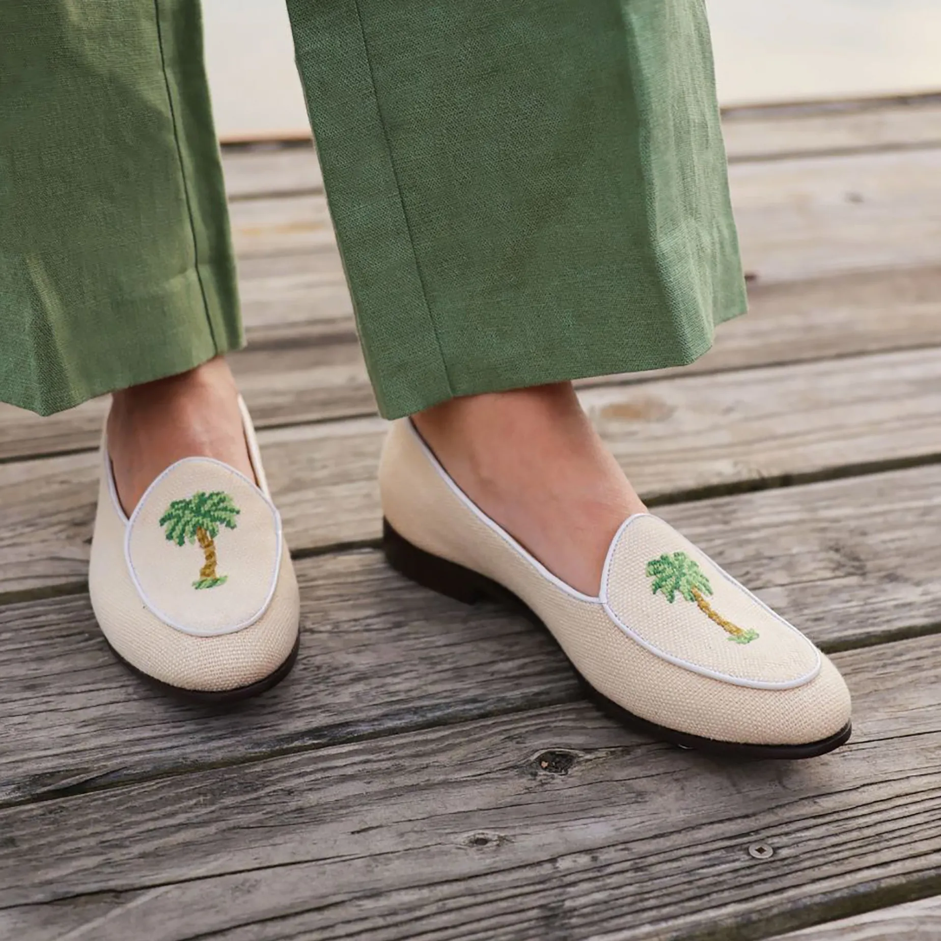 Palm Tree Women's Linen Belgian Loafers (Natural Linen)