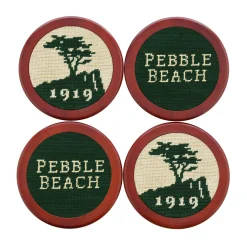 Pebble Beach Big Logo-Stacked Text Coasters (Hunter)