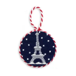 Snowy Eiffel Tower Ornament (Dark Navy)