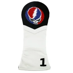 Steal Your Face Driver Headcover (Black) (White Leather)