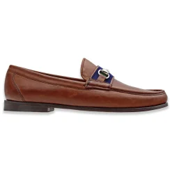 Surcingle Downing Bit Loafers (Dark Navy-Forest) (Chestnut Leather)