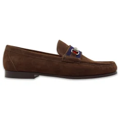 Surcingle Downing Bit Loafers (Dark Navy-Red) (Espresso Suede)