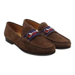 Surcingle Downing Bit Loafers (Dark Navy-Red) (Espresso Suede)