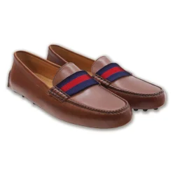 Surcingle Driving Shoes (Dark Navy-Red) (Chestnut Leather)