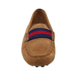 Surcingle Driving Shoes (Dark Navy-Red) (Cognac Suede)