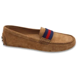 Surcingle Driving Shoes (Dark Navy-Red) (Cognac Suede)