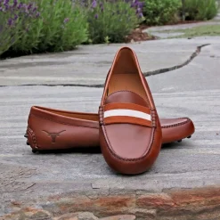 University of Texas Surcingle Driving Shoes (Burnt Orange-White) (Chestnut Leather-Logo)