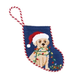 Yellow Lab Christmas Lights Stocking Ornament (Classic Navy)